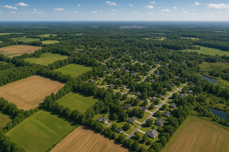 aerial view of Valdosta, South Georgia, USA usa, showing the landscape and neighborhoods but mostly the landscape
