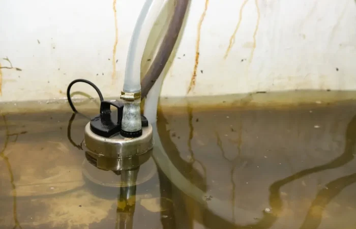 A water pump that is pumping water from flooded homes caused by storms.